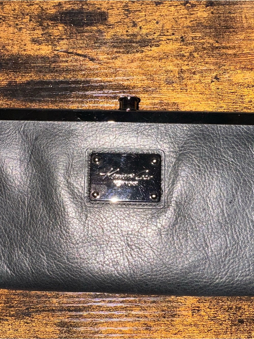Kenneth Cole Black Leather Clutch with Logo Plaque